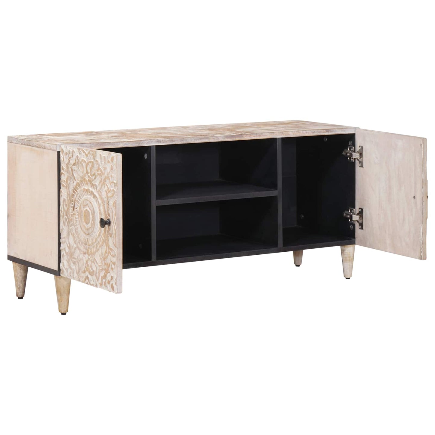 Mobile TV Bianco 105 x 33,5 x 46 cm Legno di mango massello