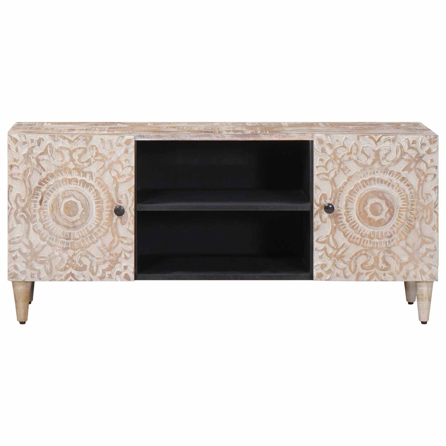 Mobile TV Bianco 105 x 33,5 x 46 cm Legno di mango massello