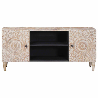 Mobile TV Bianco 105 x 33,5 x 46 cm Legno di mango massello