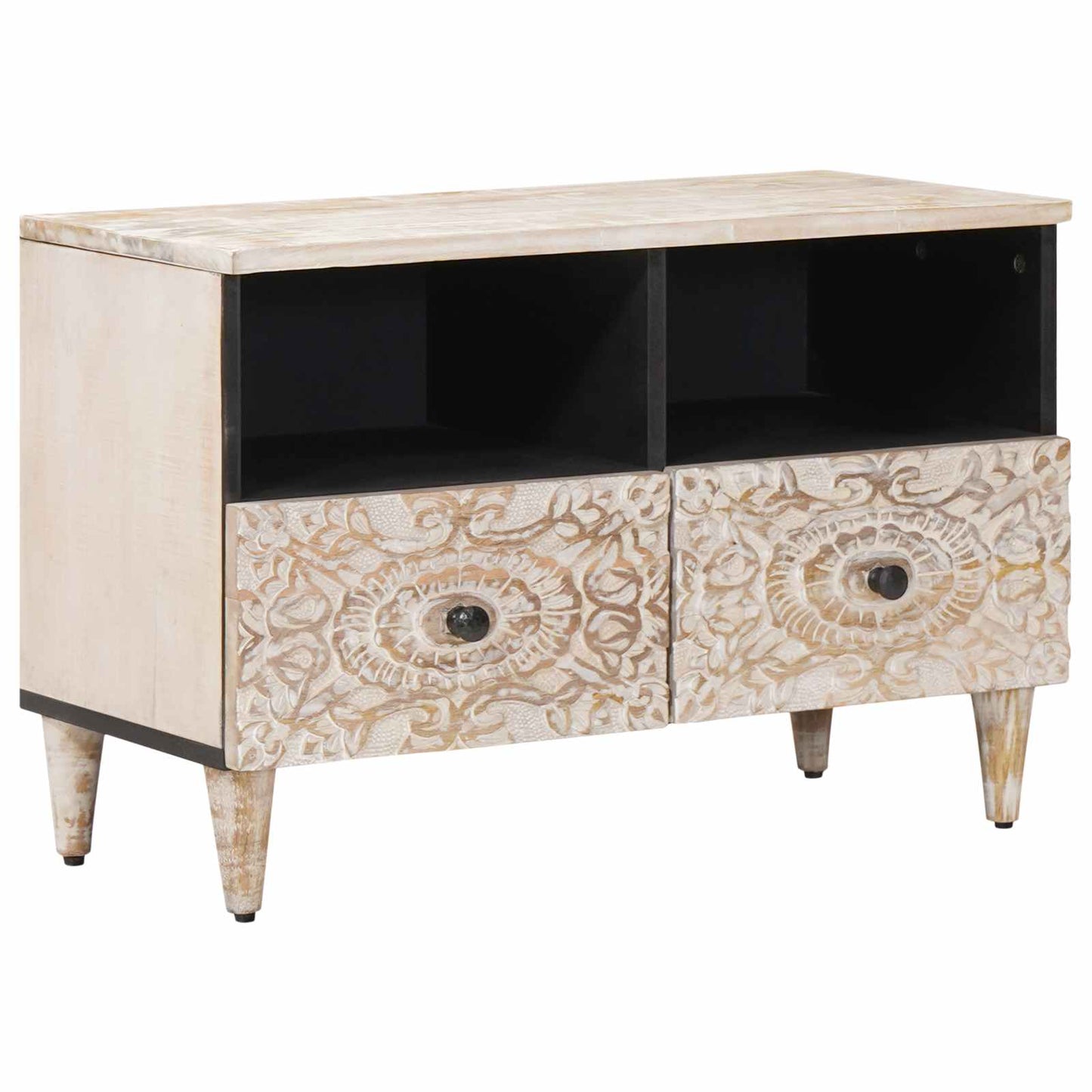 Mobile TV Bianco 70 x 33,5 x 46 cm Legno di mango massello