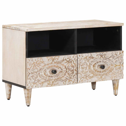 Mobile TV Bianco 70 x 33,5 x 46 cm Legno di mango massello