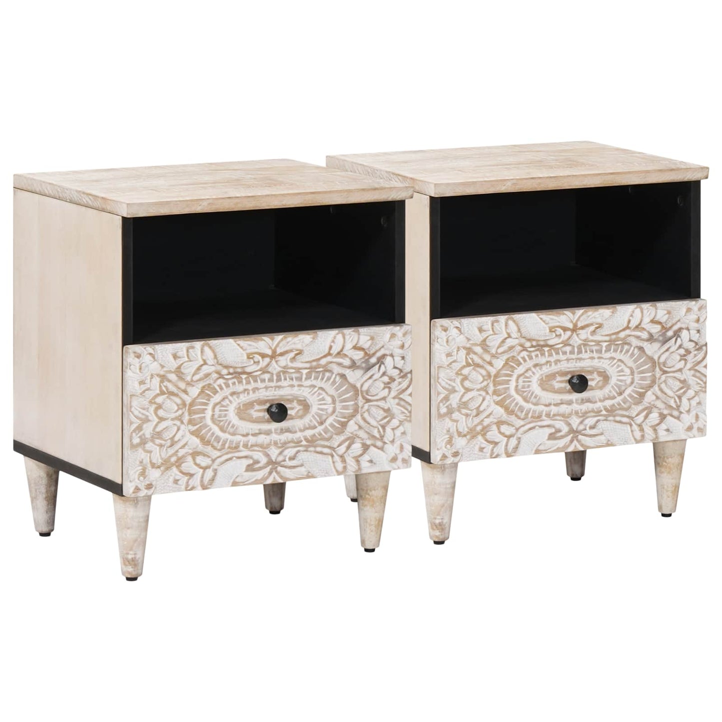 Mobiletto da Letto con cassetto 2 pcs Bianco 40 x 33 x 46 cm