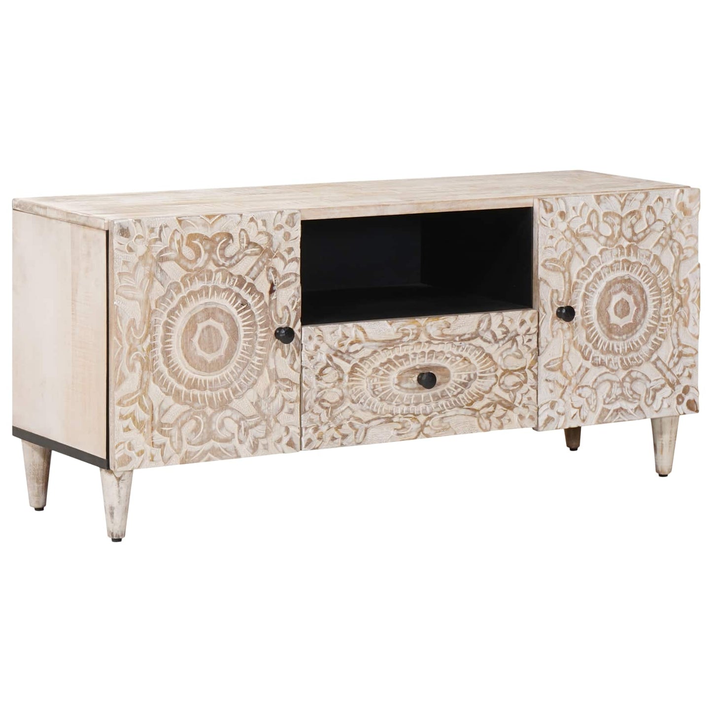 Mobile TV Bianco 105 x 33,5 x 46 cm Legno di mango massello