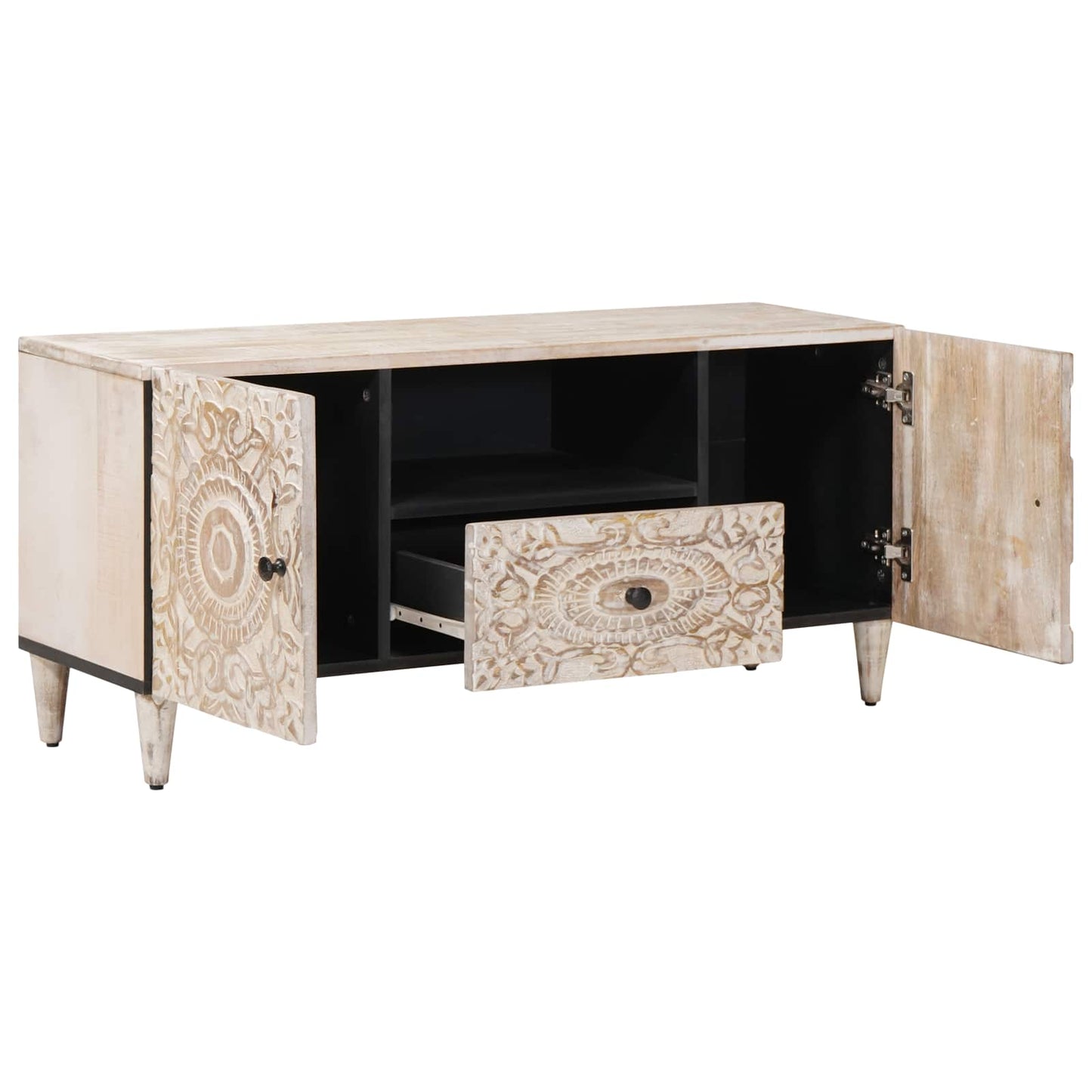 Mobile TV Bianco 105 x 33,5 x 46 cm Legno di mango massello