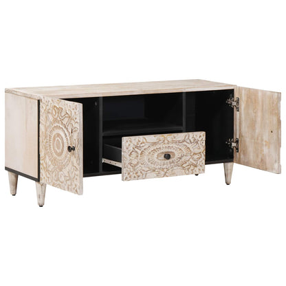 Mobile TV Bianco 105 x 33,5 x 46 cm Legno di mango massello