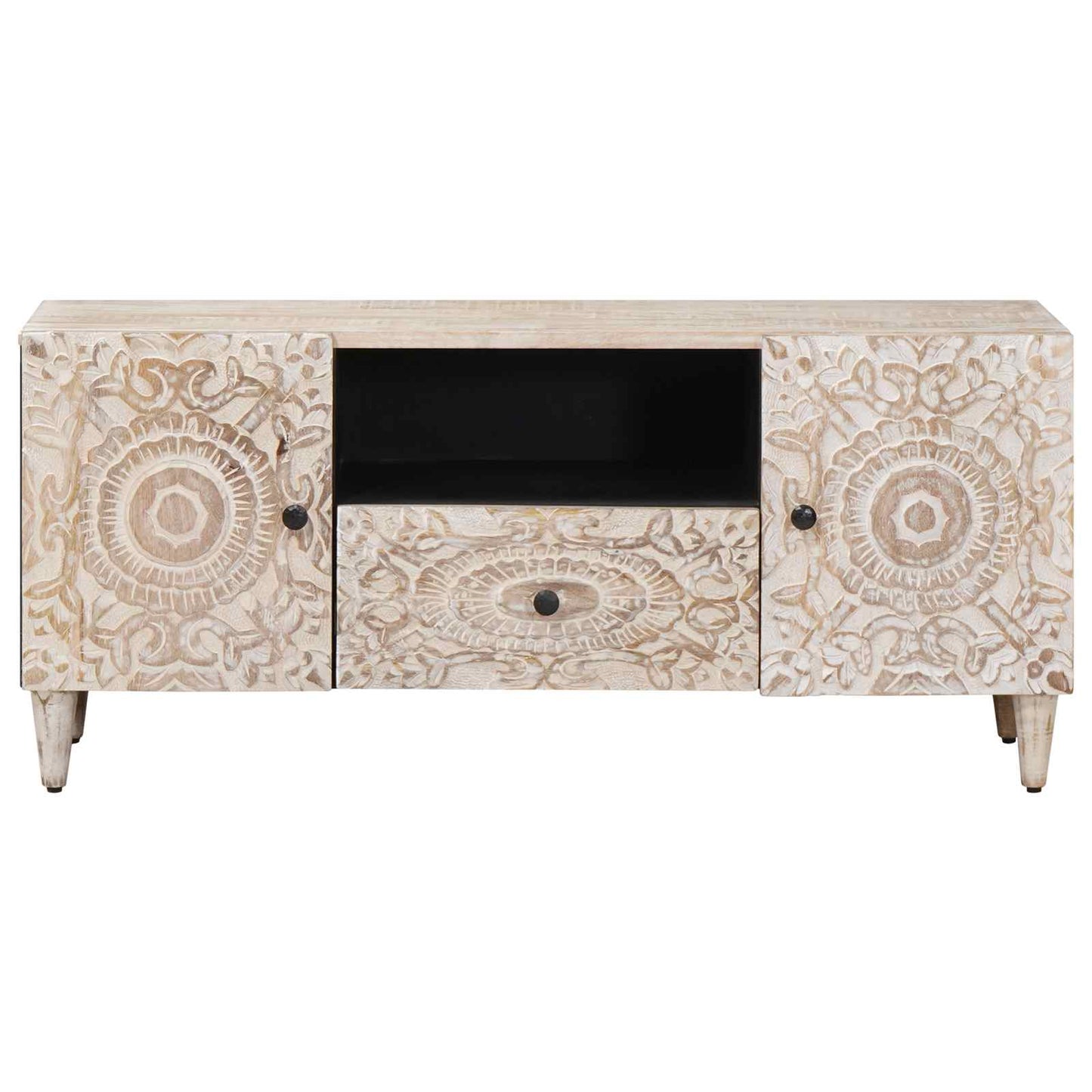 Mobile TV Bianco 105 x 33,5 x 46 cm Legno di mango massello
