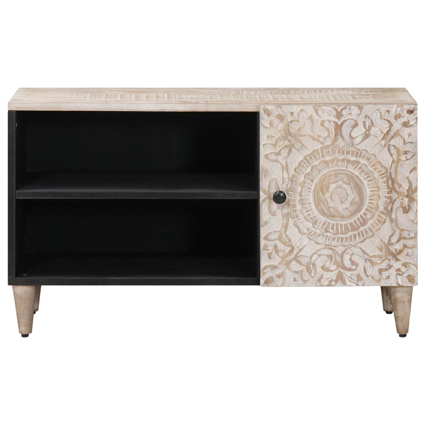 Mobile TV Bianco 80 x 31,5 x 46 cm Legno di mango massello