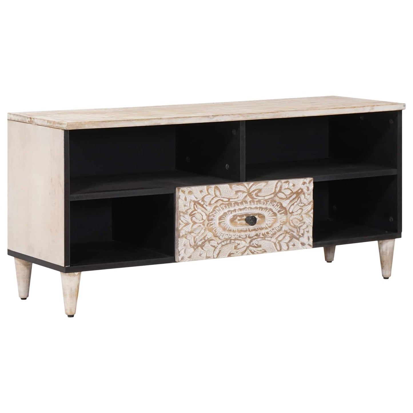 Mobile TV Bianco 100 x 33,5 x 46 cm Legno di mango massello