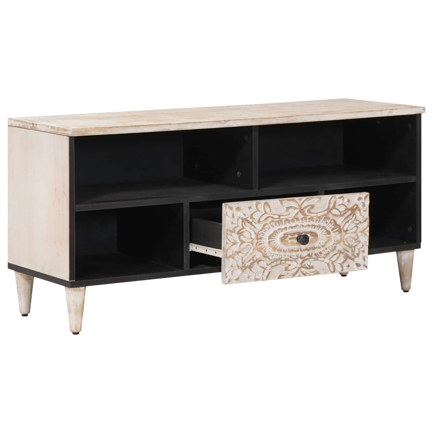 Mobile TV Bianco 100 x 33,5 x 46 cm Legno di mango massello