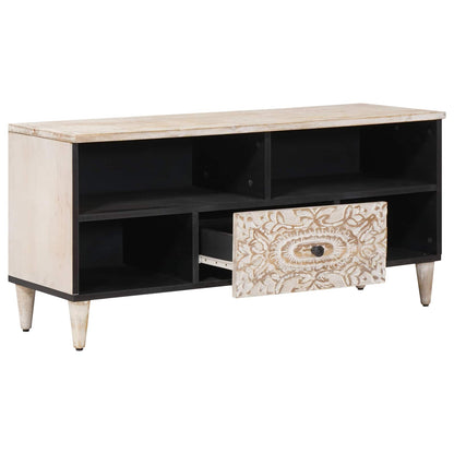 Mobile TV Bianco 100 x 33,5 x 46 cm Legno di mango massello