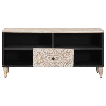 Mobile TV Bianco 100 x 33,5 x 46 cm Legno di mango massello