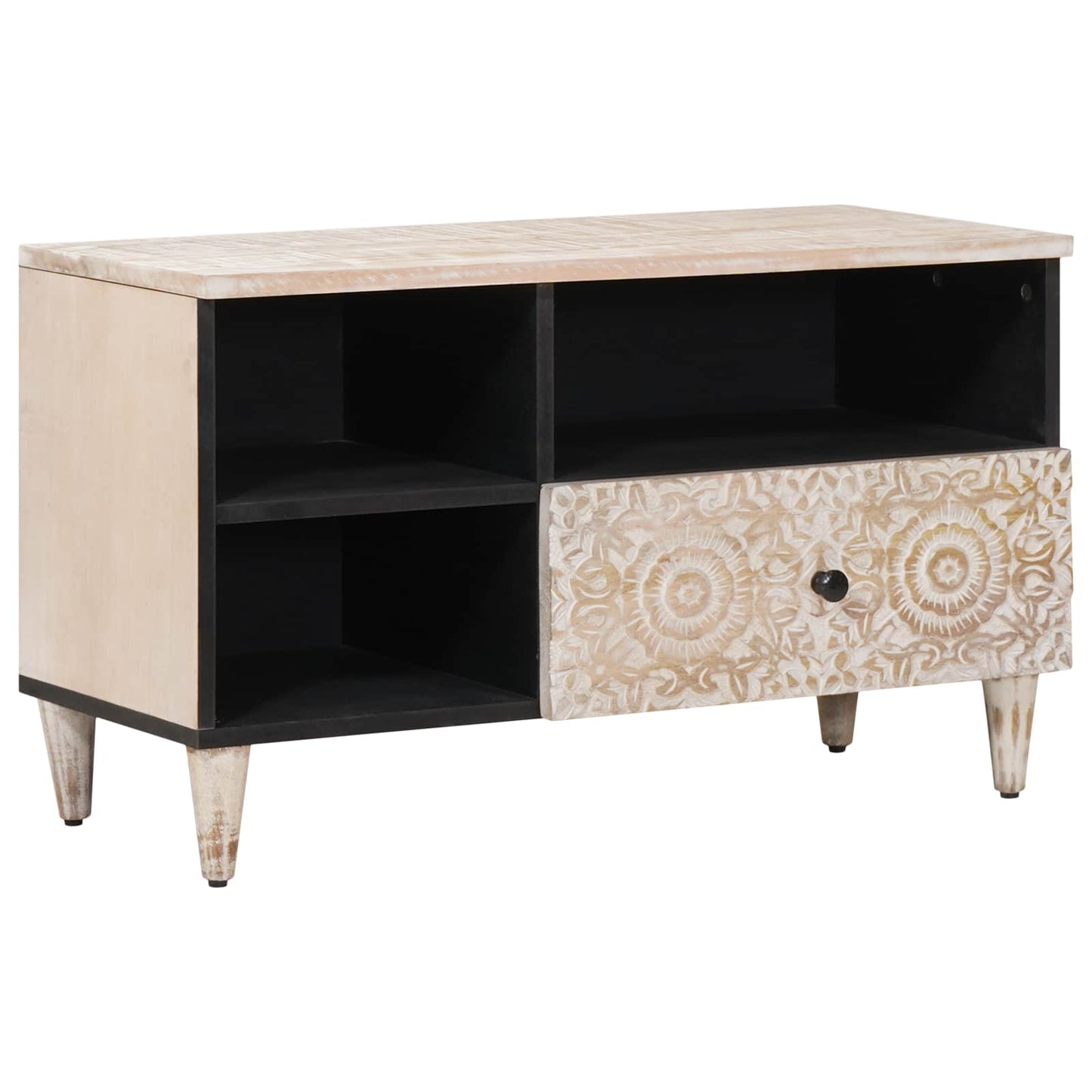 Mobile TV Bianco 80 x 33,5 x 46 cm Legno di mango massello