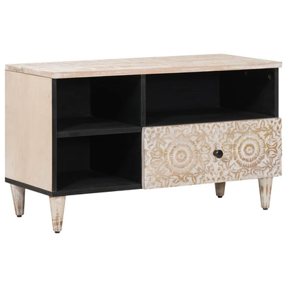 Mobile TV Bianco 80 x 33,5 x 46 cm Legno di mango massello