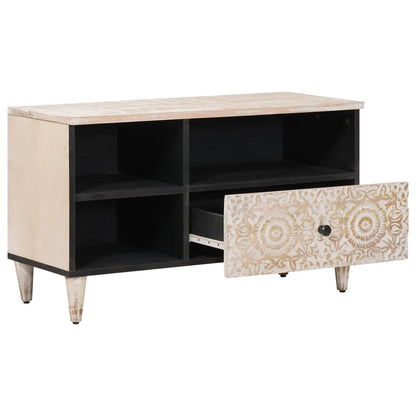 Mobile TV Bianco 80 x 33,5 x 46 cm Legno di mango massello