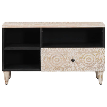 Mobile TV Bianco 80 x 33,5 x 46 cm Legno di mango massello