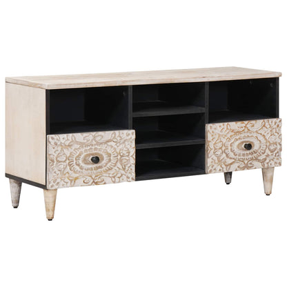 Mobile TV Bianco 100 x 33,5 x 46 cm Legno di mango massello