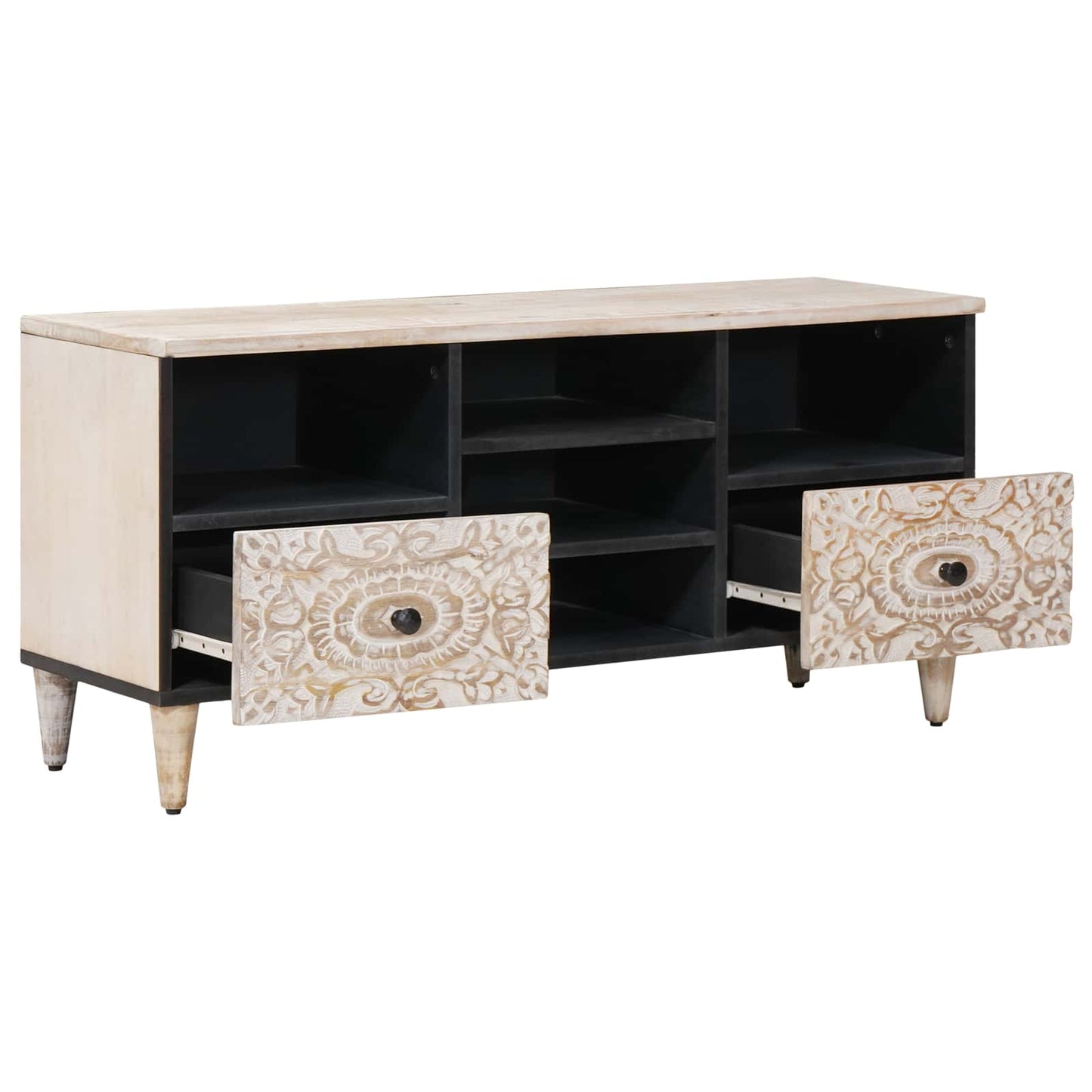 Mobile TV Bianco 100 x 33,5 x 46 cm Legno di mango massello