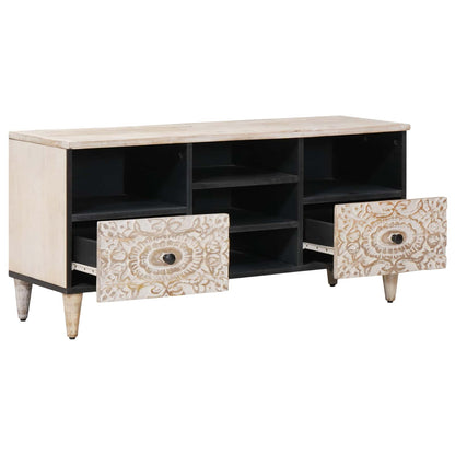 Mobile TV Bianco 100 x 33,5 x 46 cm Legno di mango massello