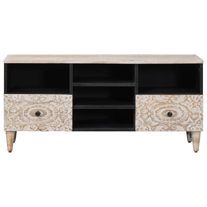 Mobile TV Bianco 100 x 33,5 x 46 cm Legno di mango massello
