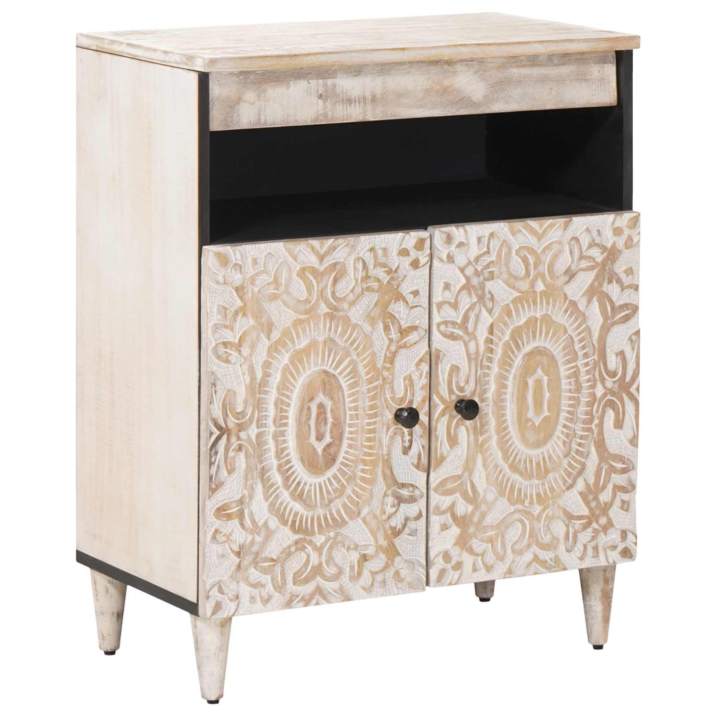 Credenza Bianco 60 x 33,5 x 75 cm Legno di mango massello