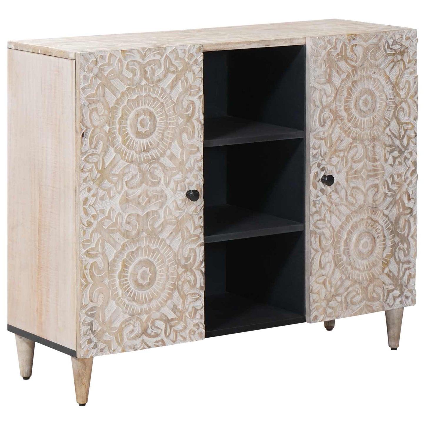 Credenza Bianco 90 x 33,5 x 75 cm Legno di mango massello