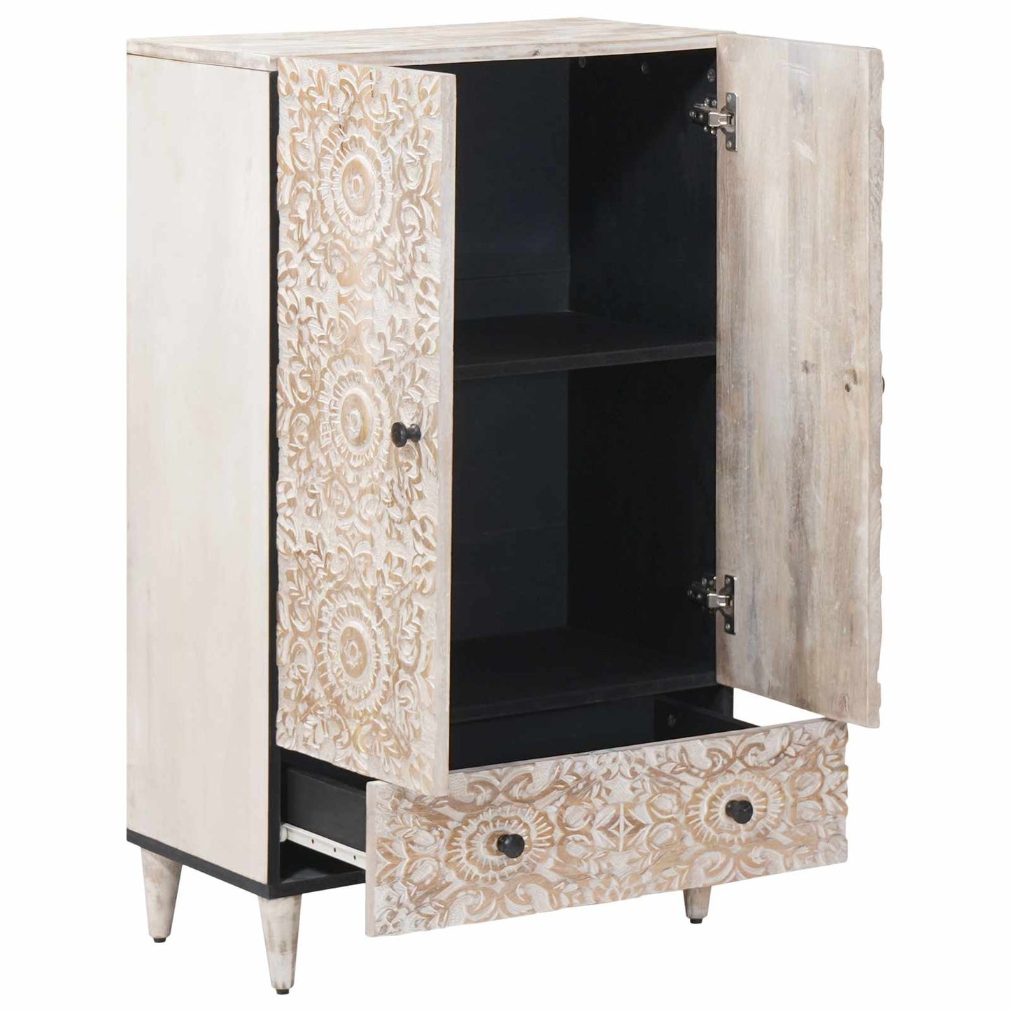 Mobile Alto Bianco 60 x 33,5 x 100 cm Legno di mango massello