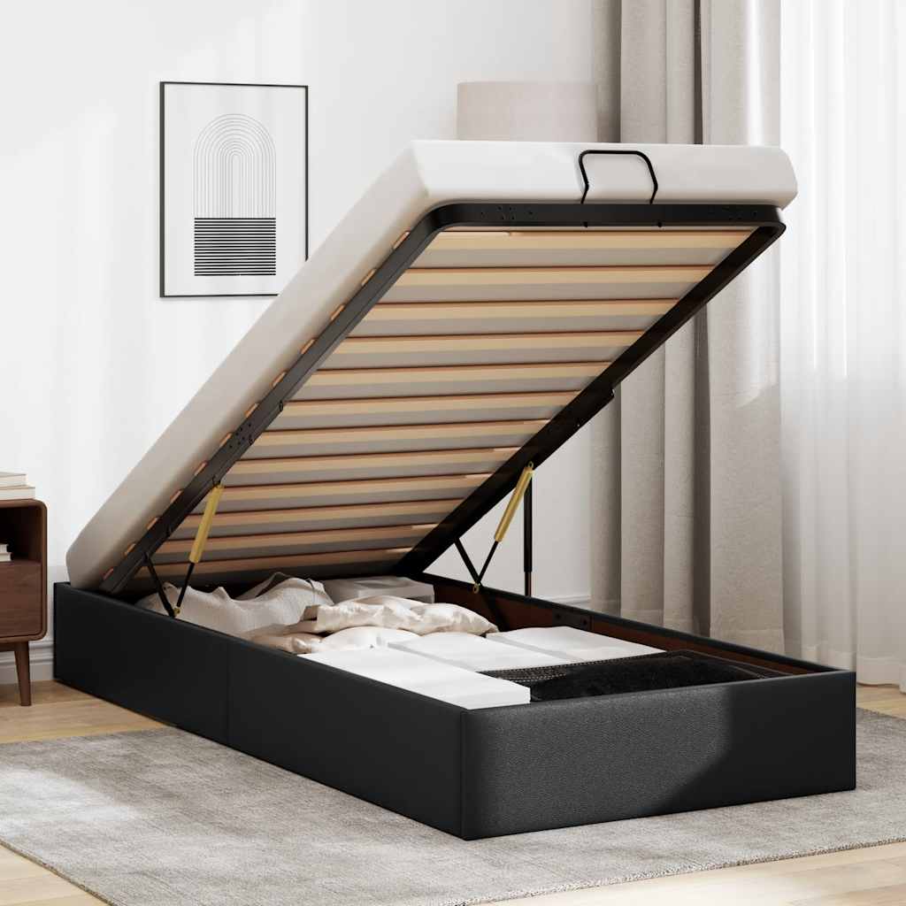 Struttura Letto Pouf senza Materasso Nero 90x190 cm Similpelle
