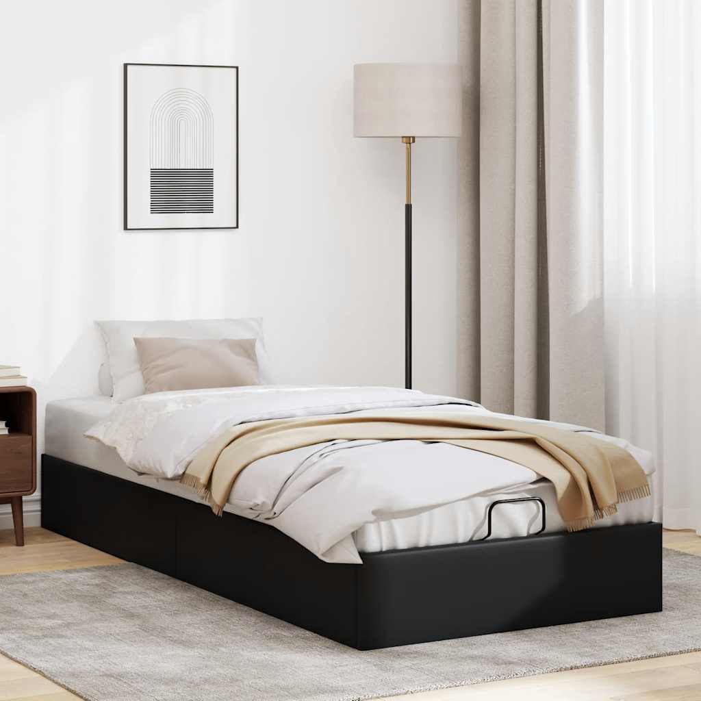 Struttura Letto Pouf senza Materasso Nero 100x200 cm Similpelle