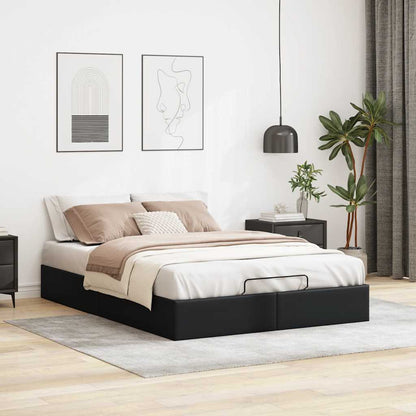 Struttura Letto Pouf senza Materasso Nero 140x200 cm Similpelle