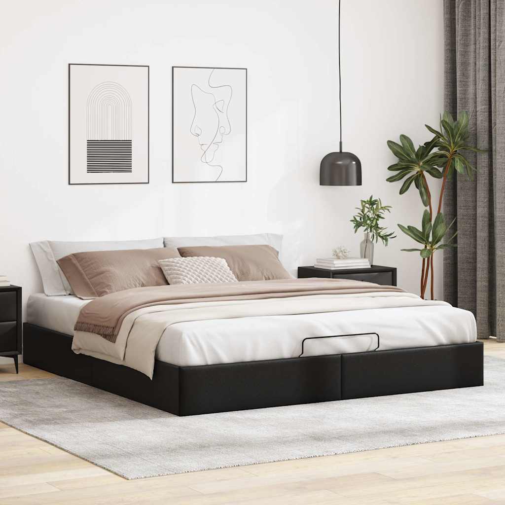 Struttura Letto Pouf senza Materasso Nero 180x200 cm Similpelle
