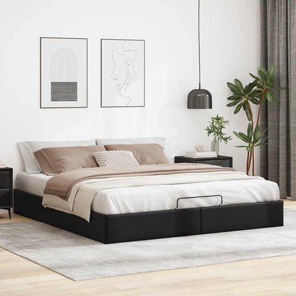 Struttura Letto Pouf senza Materasso Nero 200x200 cm Similpelle