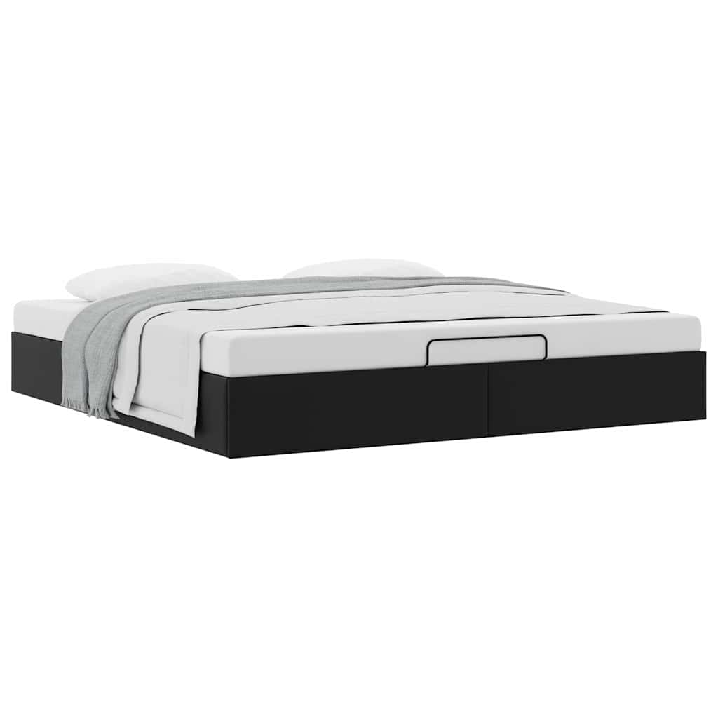 Struttura Letto Pouf senza Materasso Nero 200x200 cm Similpelle