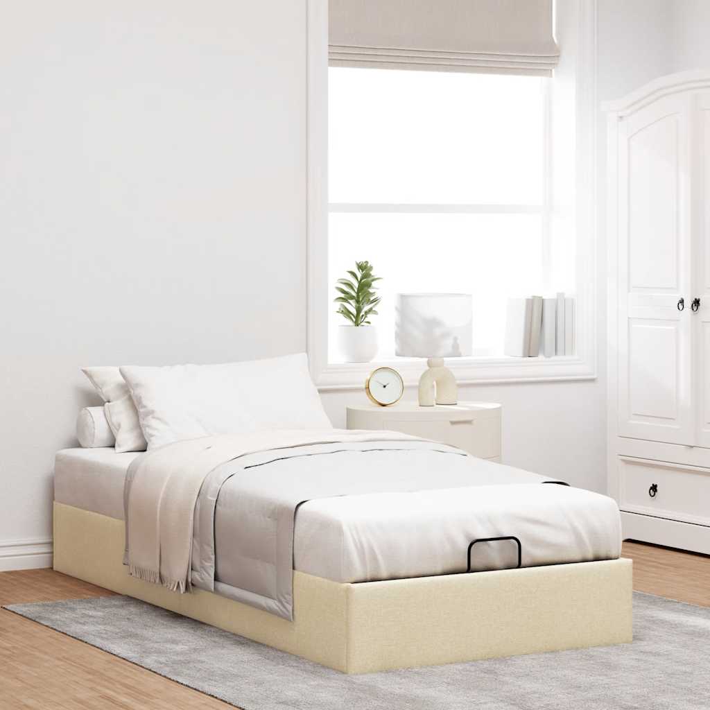 Struttura Letto Pouf senza Materasso Crema 90x190 cm in Tessuto