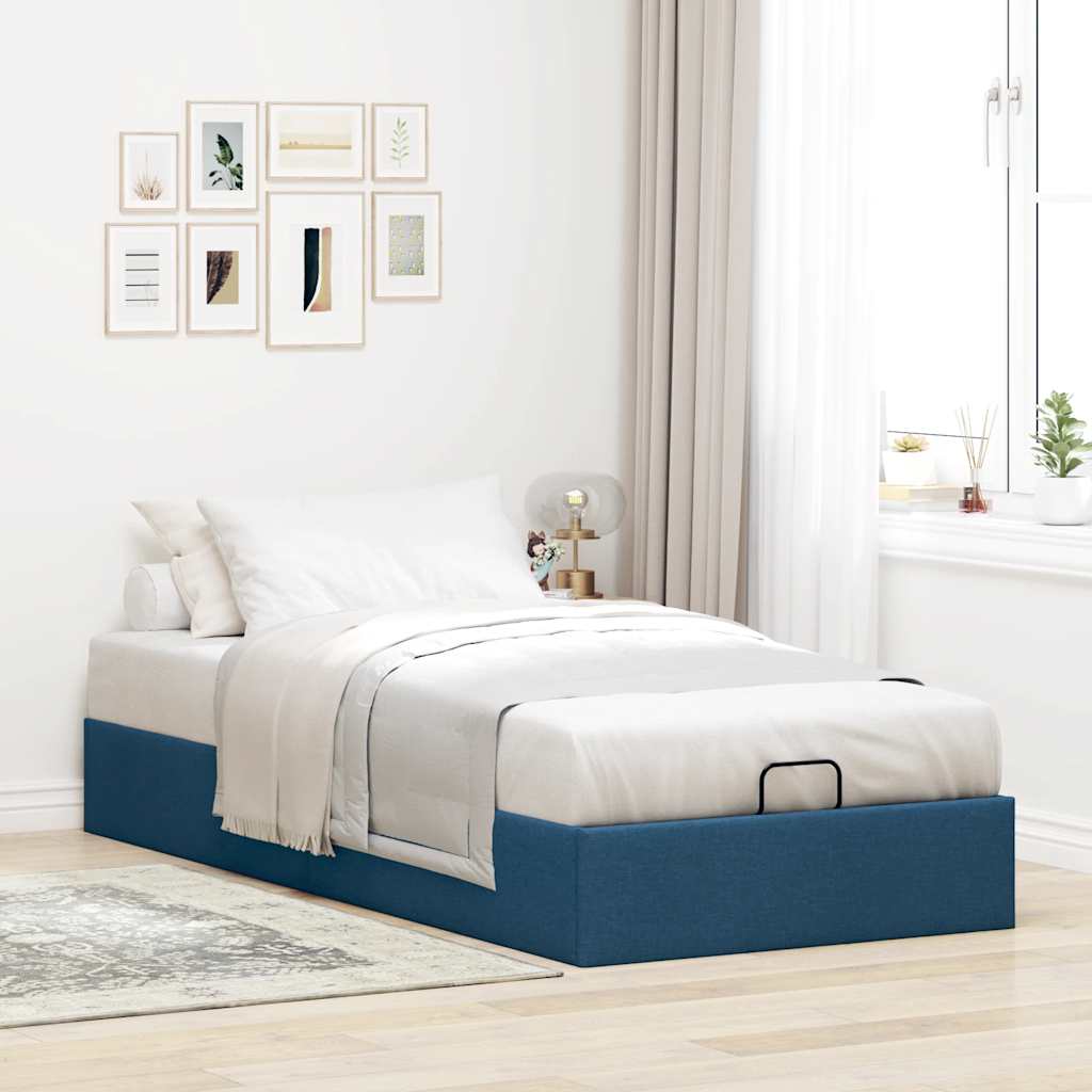 Struttura Letto Pouf senza Materasso Blu 90x200 cm in Tessuto