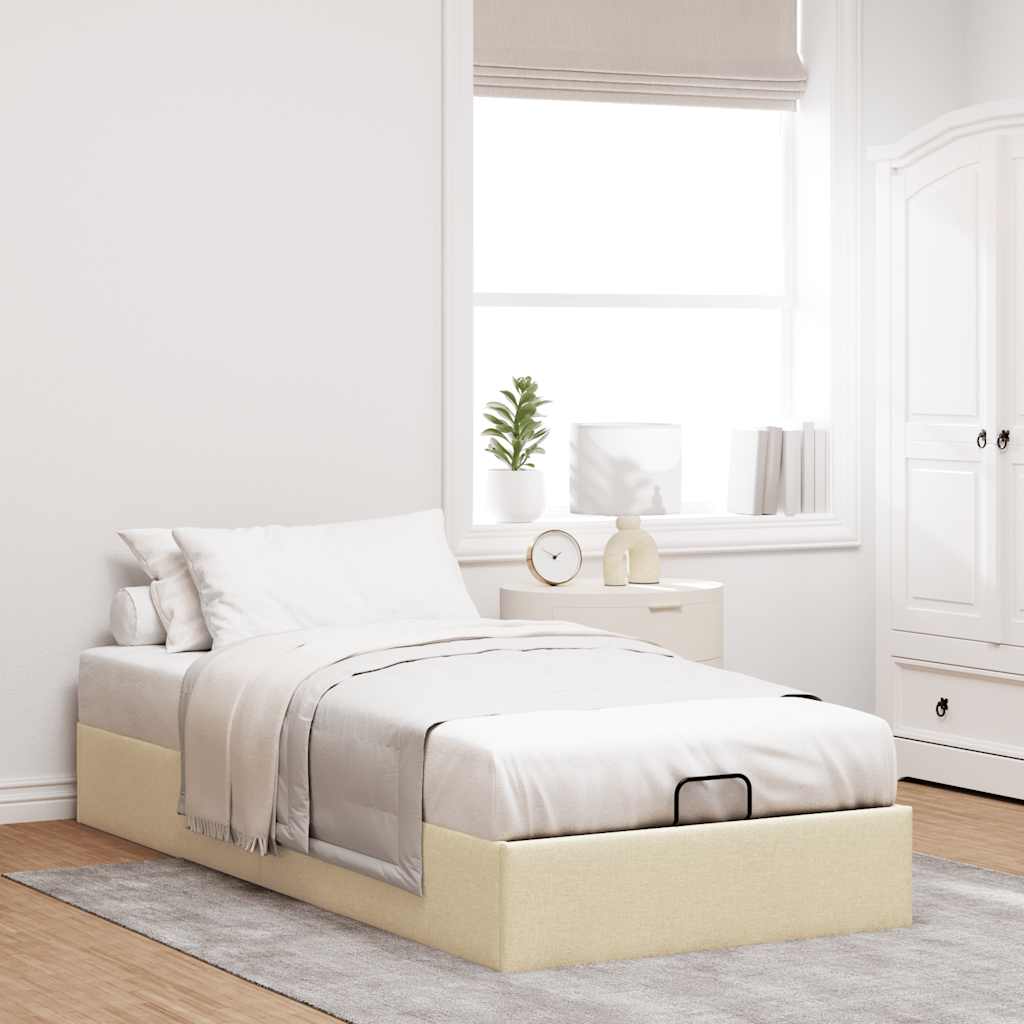 Struttura Letto Pouf senza Materasso Crema 100x200 cm Tessuto