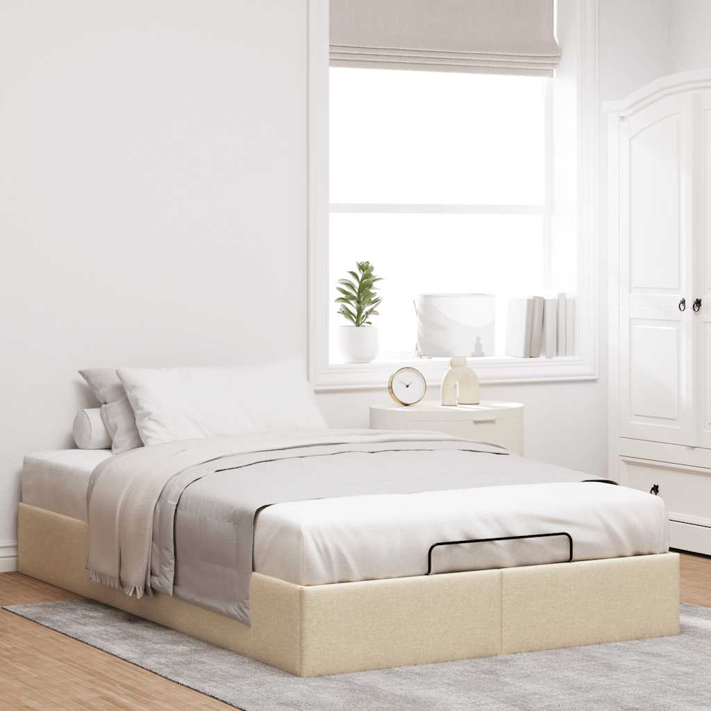 Struttura Letto Pouf senza Materasso Crema 120x190cm in Tessuto