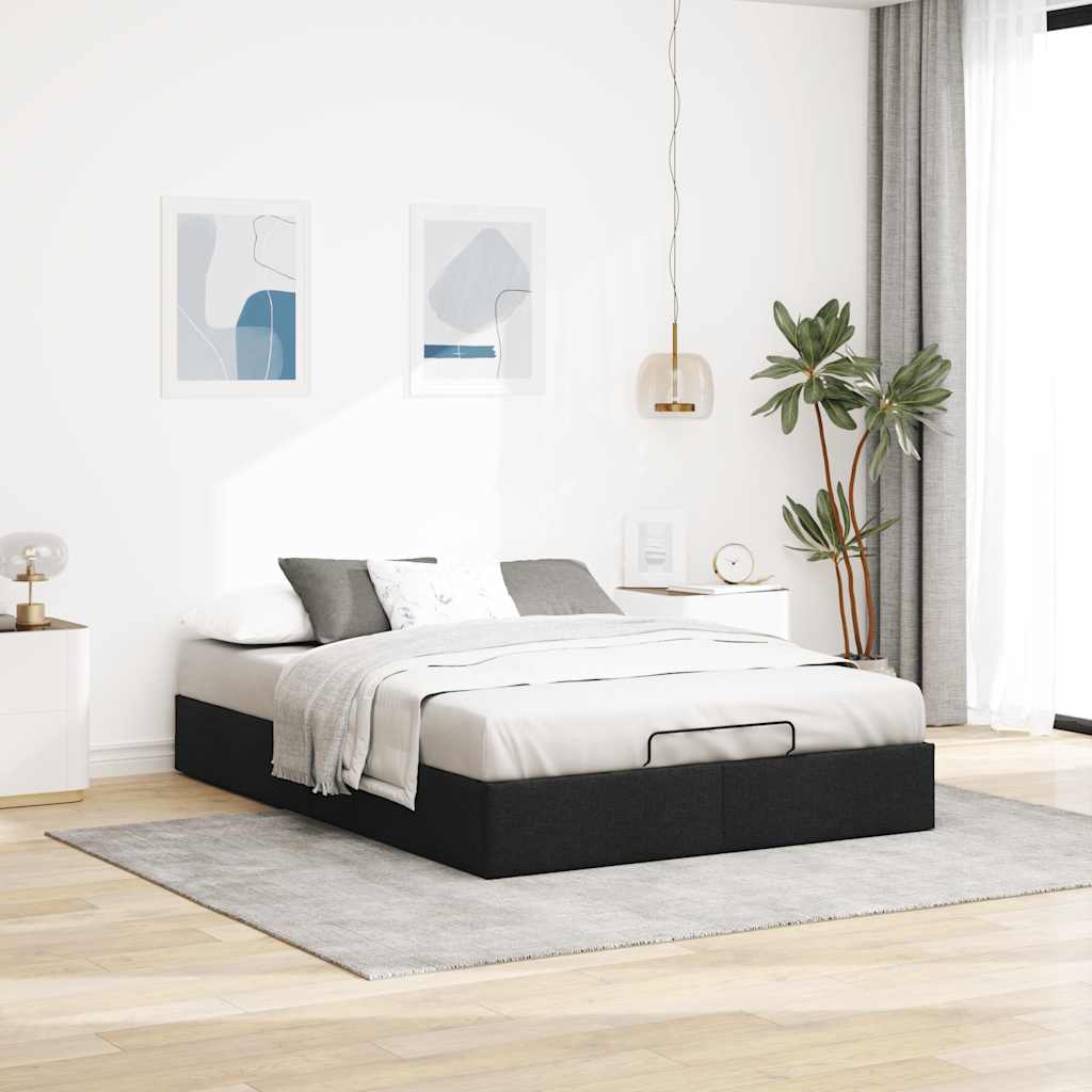 Struttura Letto Pouf senza Materasso Nero 140x200 cm in Tessuto