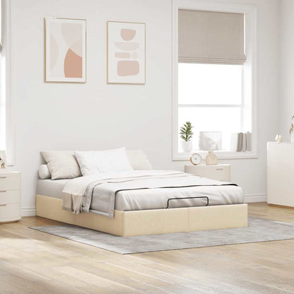 Struttura Letto Pouf senza Materasso Crema 140x200 cm Tessuto