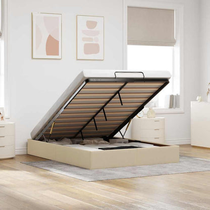 Struttura Letto Pouf senza Materasso Crema 140x200 cm Tessuto
