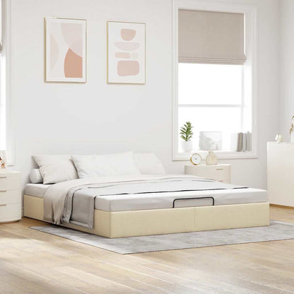 Struttura Letto Pouf senza Materasso Crema 160x200 cm Tessuto