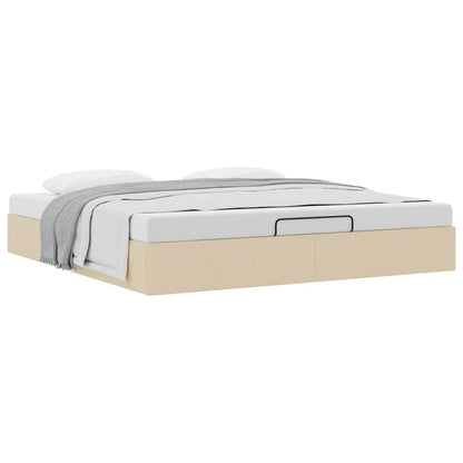 Struttura Letto Pouf senza Materasso Crema 160x200 cm Tessuto