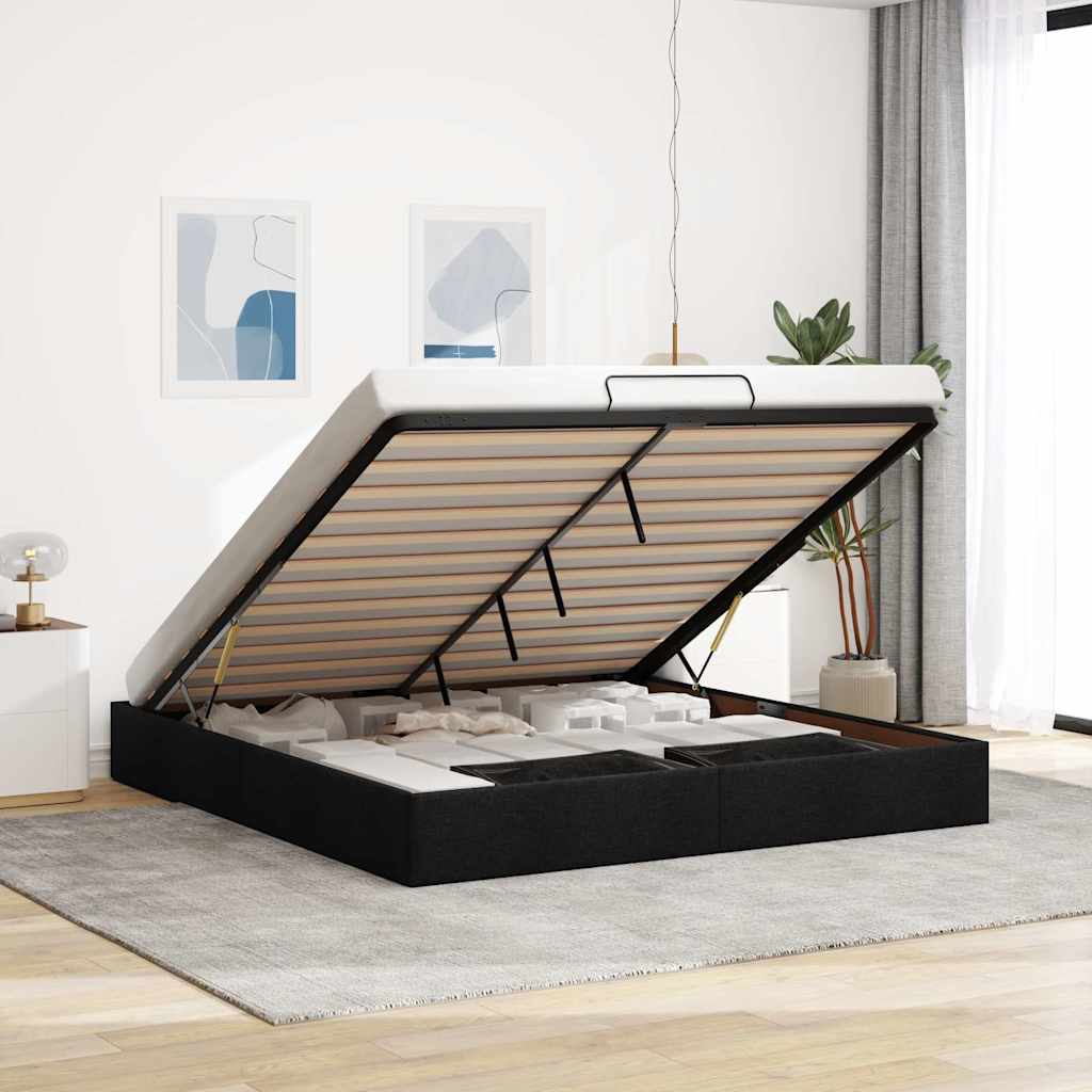Struttura Letto Pouf senza Materasso Nero 180x200 cm in Tessuto
