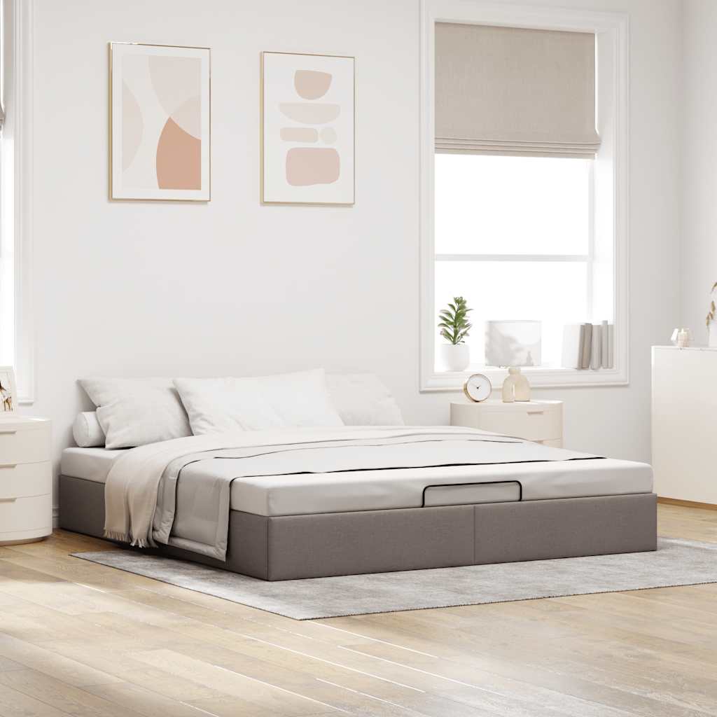 Struttura Letto Pouf senza Materasso Tortora 180x200 cm Tessuto