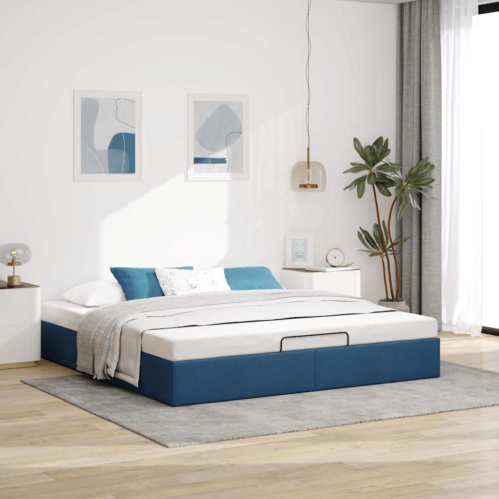 Struttura Letto Pouf senza Materasso Blu 180x200cm in Tessuto