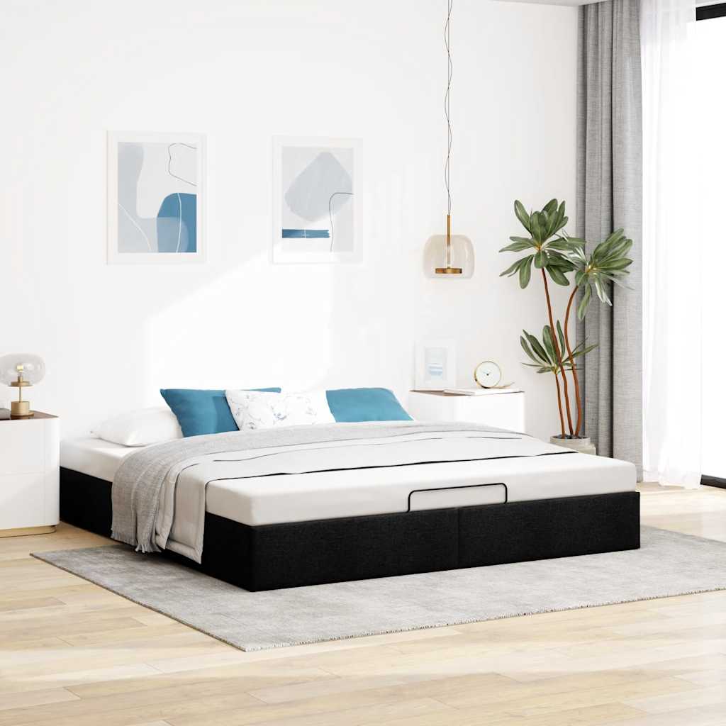 Struttura Letto Pouf senza Materasso Nero 200x200 cm in Tessuto