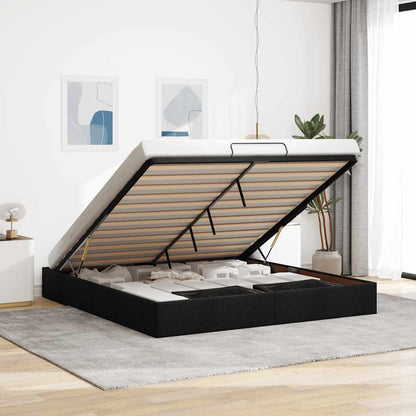 Struttura Letto Pouf senza Materasso Nero 200x200 cm in Tessuto