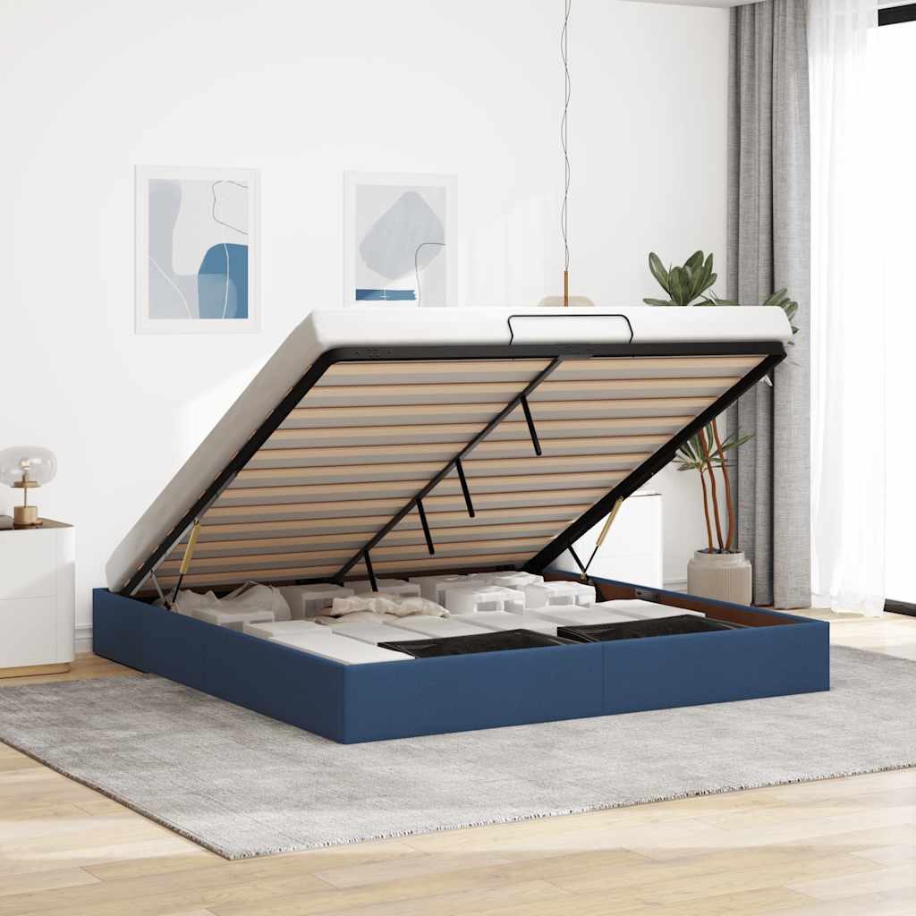 Struttura Letto Pouf senza Materasso Blu 200x200 cm in Tessuto