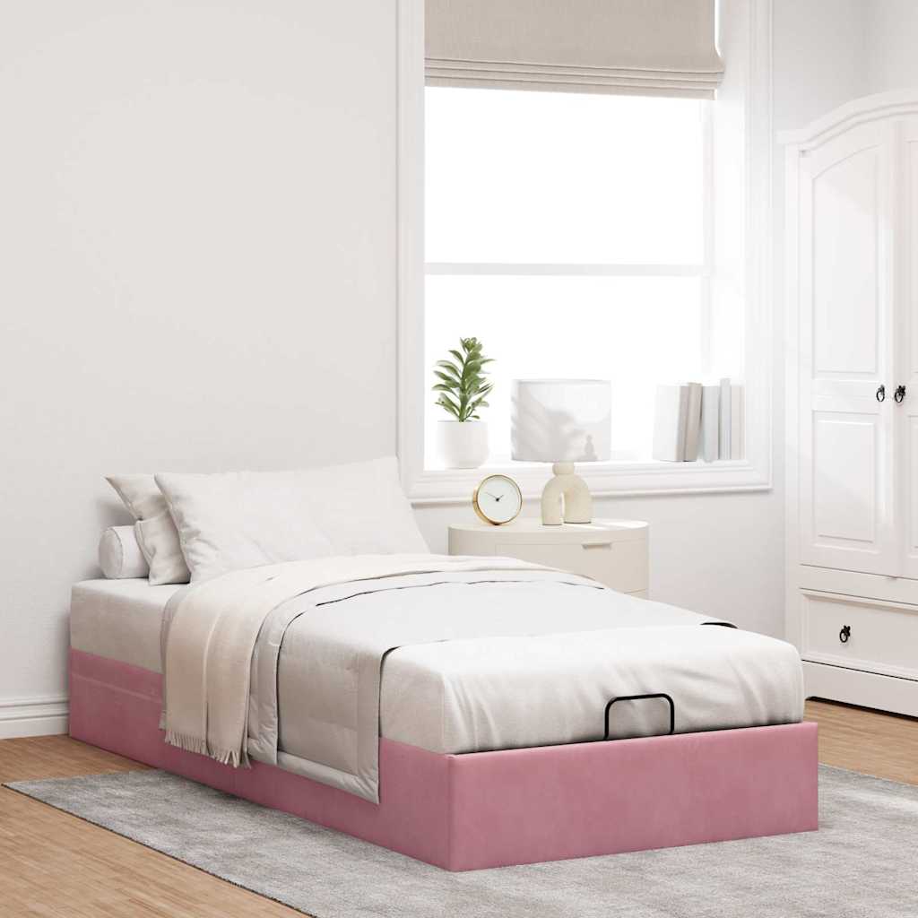 Struttura Letto Pouf Senza Materasso Rosa 90x200 cm Velluto