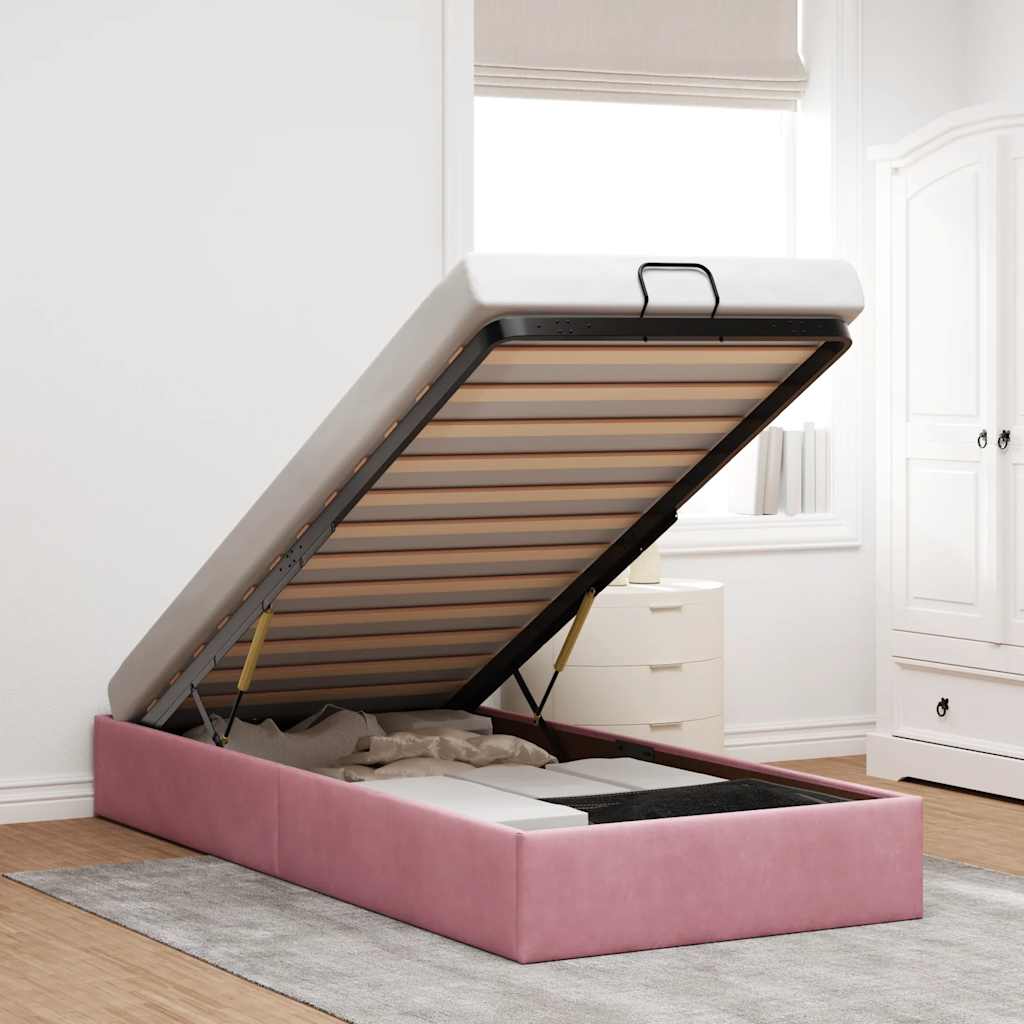 Struttura Letto Pouf Senza Materasso Rosa 90x200 cm Velluto