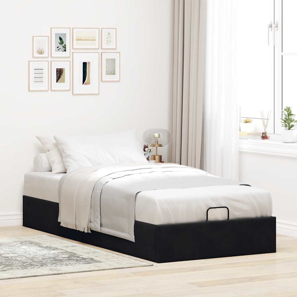 Struttura Letto Pouf Senza Materasso Nero 100x200 cm Velluto